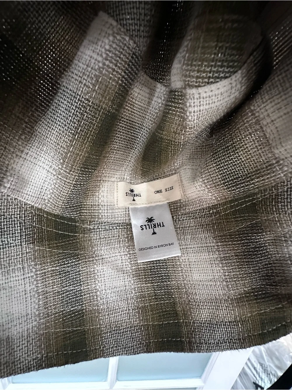 Thrills Plaid Bucket Hat One Size Olive Gray Check Lightweight Unisex Byron Bay